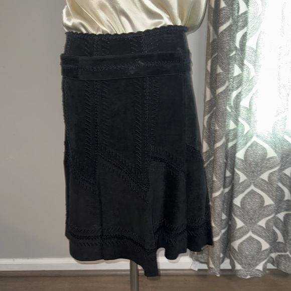 Margaret Godfrey Black Suede Belted Patchwork A Line Skirt - Picture 5 of 11